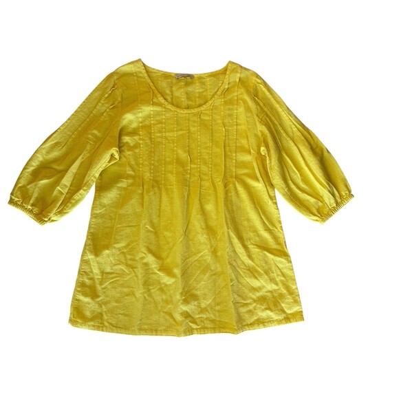 Soft Surroundings Womens Cotton Blouse Sz L Yellow 1/4 Ballon Sleeve - Picture 2 of 8